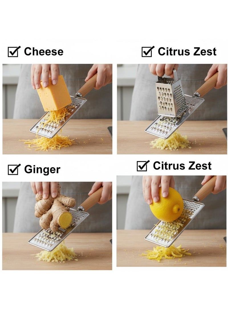 لوكاداه مبشرة يدوية من الفولاذ المقاوم للصدأ بمقبض خشبي، متعددة الاستخدامات للجبن والخضراوات، مناسبة لبشر الزنجبيل والثوم وقشر الليمون والشوكولاتة والخضراوات - شفرات حادة ومتينة، مقبض مريح، أداة بشر مقاومة للصدأ للمطبخ - Image 4